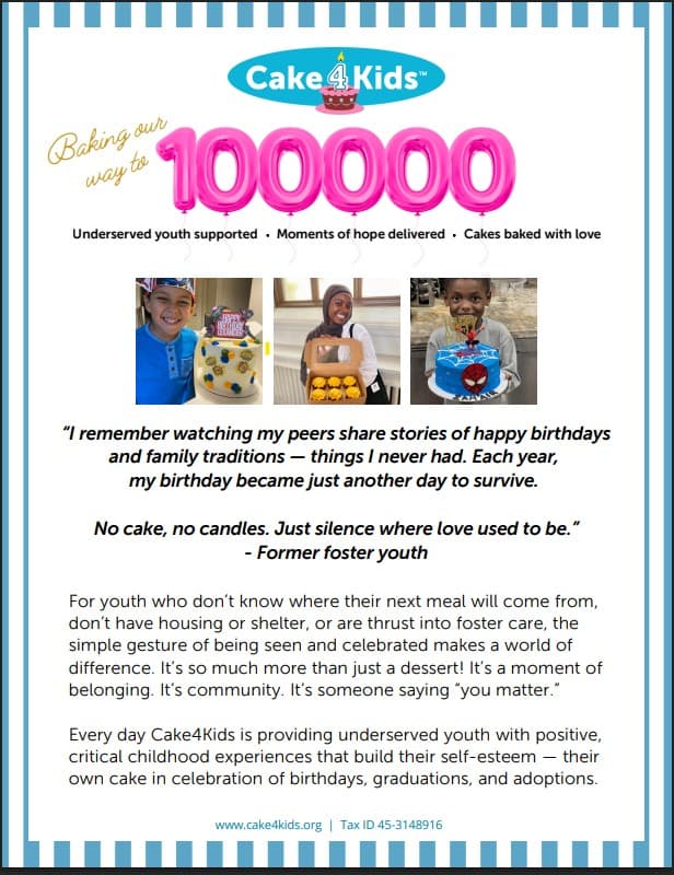 Cake4Kids Boston to Mark 100,000 Children Served Nationwide with Free Community Cupcake Picnic